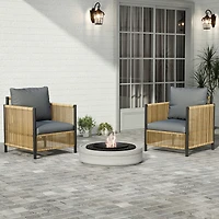 Simplie Fun Outdoor Brown Pe Wicker Sofa Set-2 Pieces Single Sofa with Grey Cushion