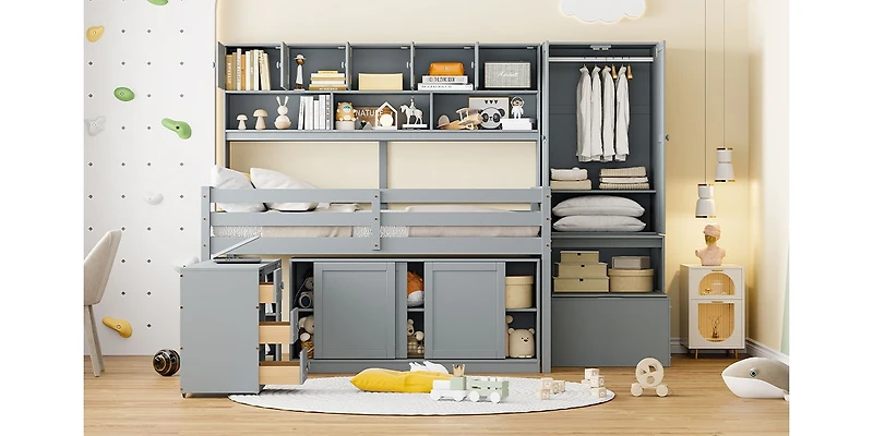 Streamdale Wooden Loft Bed with Storage and Desk