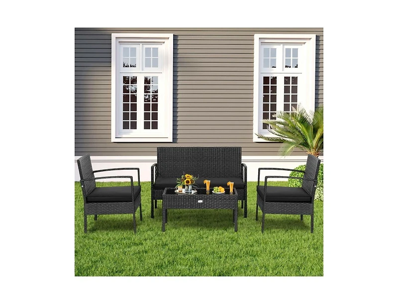 Slickblue 4 Pieces Patio Rattan Furniture Set with Cushion