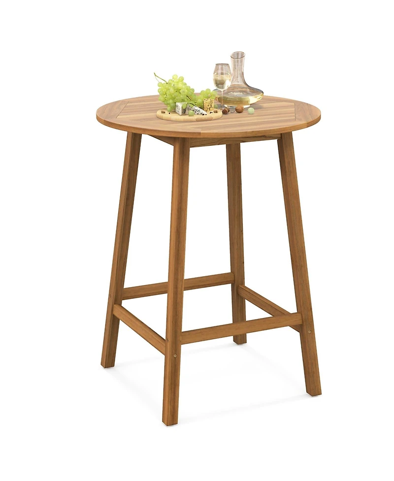 Slickblue Bar Height Table with Umbrella Hole and Slatted Tabletop for Outdoors