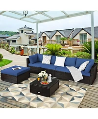6PCS Outdoor Patio Rattan Furniture Set Cushioned Sectional Sofa