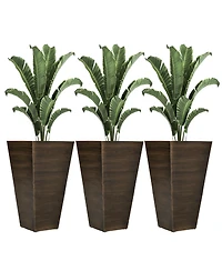Elegant Stackable Wood-Look Outdoor Planters (Set of 3)