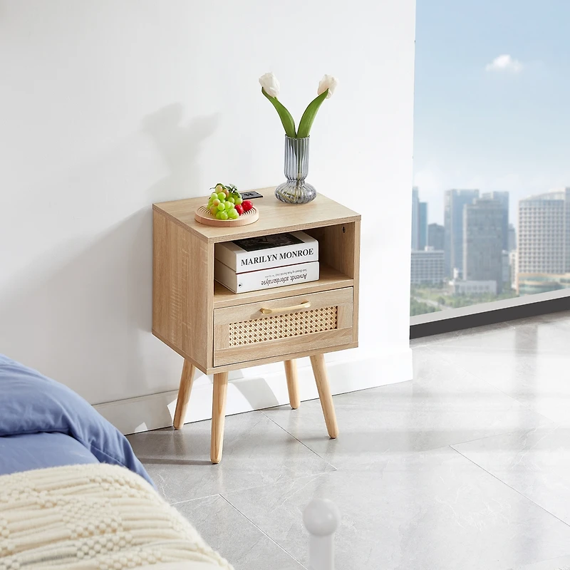 Streamdale Modern Nightstand with Outlet, Usb, Drawer