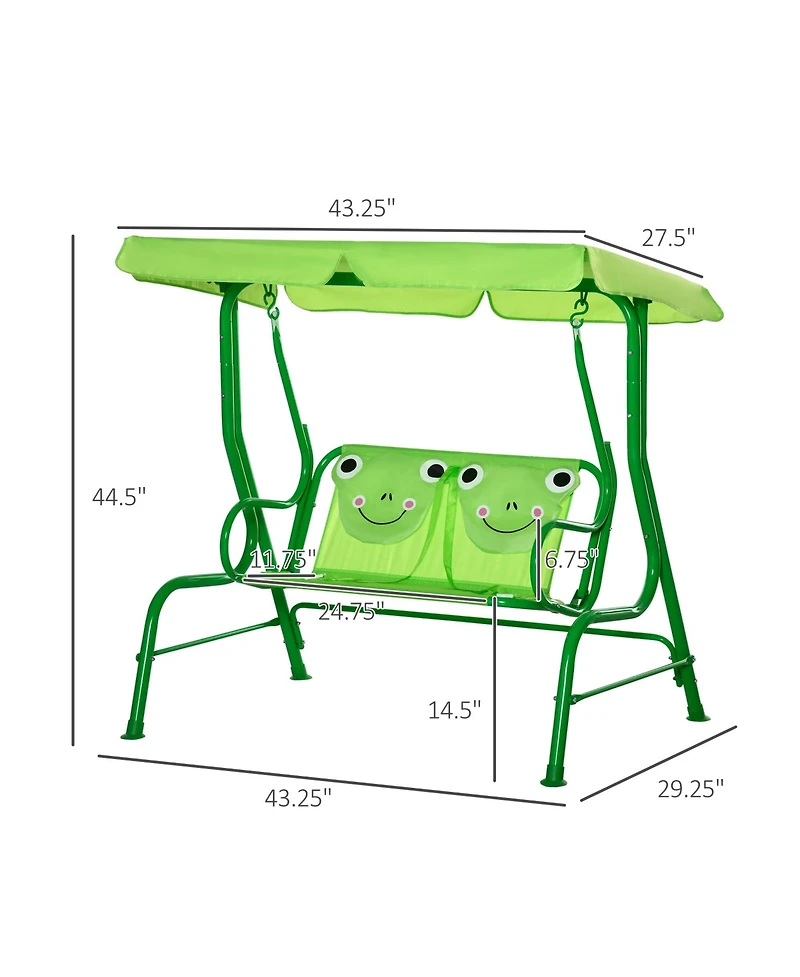 Outsunny Kids Patio Swing, Children Outdoor 2-Seat Porch Bench with Adjustable Canopy