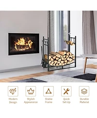 Slickblue Firewood Rack with 4 Tool Set Kindling Holders for Indoor and Outdoor