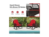 Slickblue Patio Rattan Rocking Chair with Seat Back Cushions and Waist Pillow
