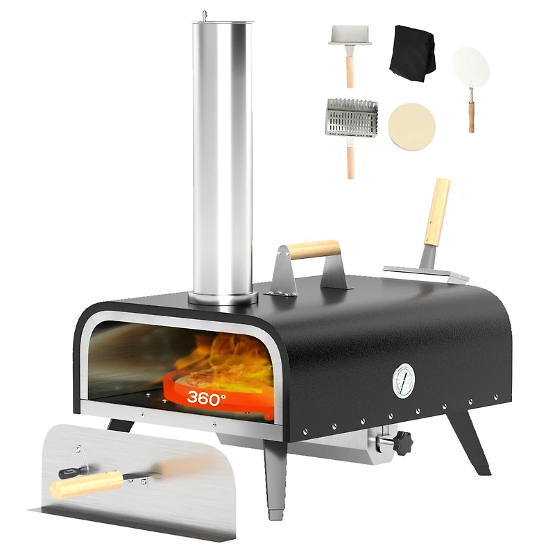 Outsunny Outdoor Pizza Oven with Rotating Stone, 12" Wood Fi Pizza Maker