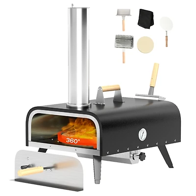 Outsunny Outdoor Pizza Oven with Rotating Stone, 12" Wood Fi Pizza Maker