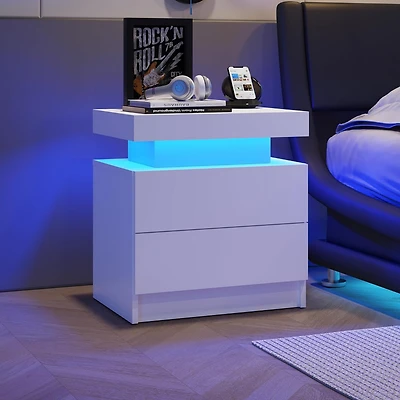 Streamdale Adjustable Led Nightstand with Shelf and Drawers