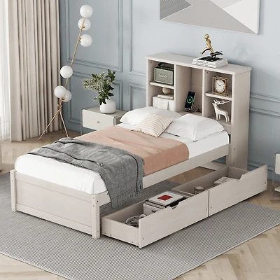 Streamdale Modern Twin Bed Frame with Usb Port & Storage