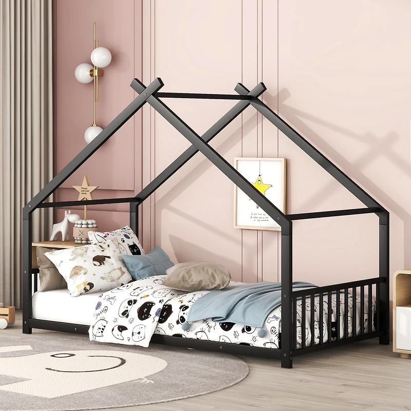 Streamdale Twin Metal House Bed, Black