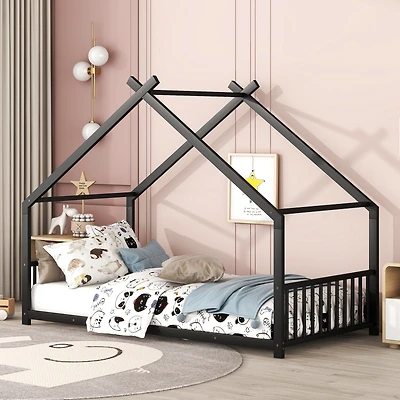 Streamdale Twin Metal House Bed, Black