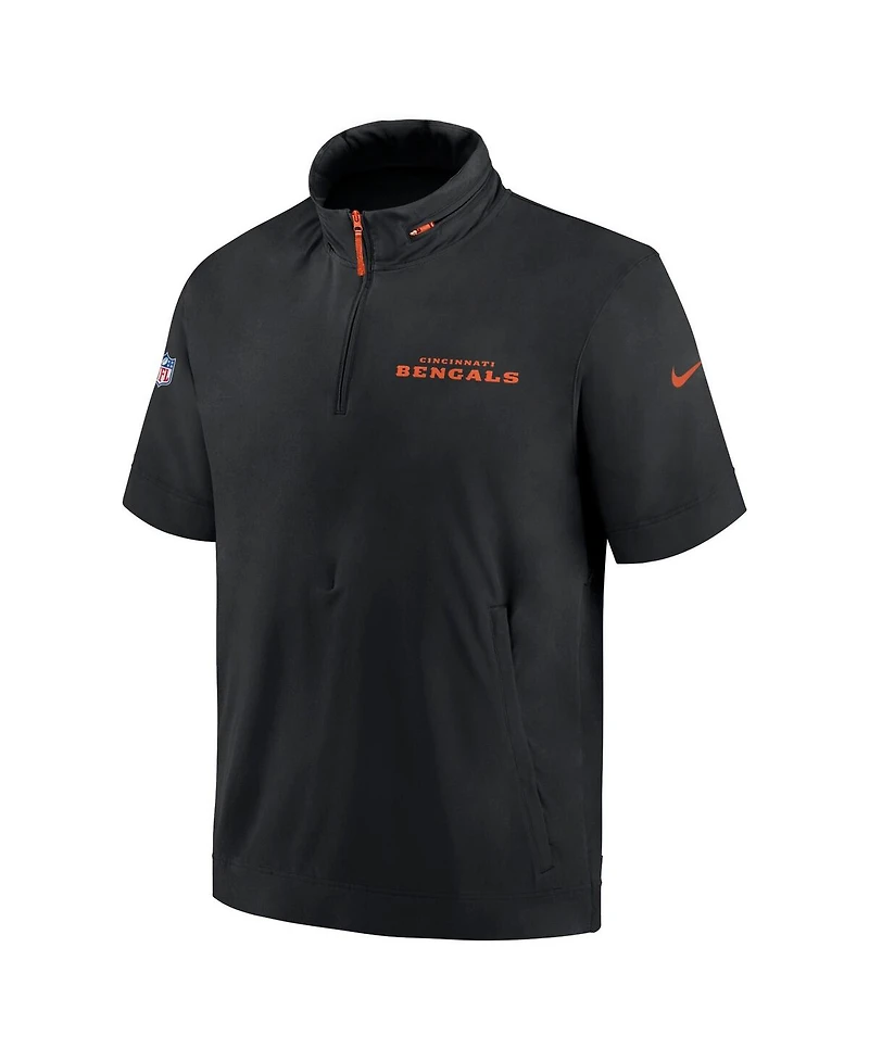 Nike Men's Black Cincinnati Bengals 2024 Sideline Coach Short Sleeve Half-Zip Hoodie Jacket