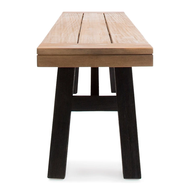 Simplie Fun Rustic Acacia Wood Bench Set with Slat Design and Two-Toned Finish