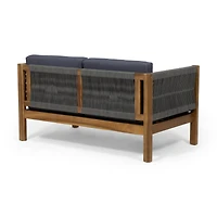 Simplie Fun Serene Outdoor Haven Modern Rattan & Acacia Wood Lounge Set