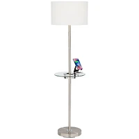 360 Lighting Caper Modern Floor Lamp with Tray Table 60 1/2" Tall Brushed Nickel Usb and Ac Power Outlet Off White Fabric Drum Shade for Living R