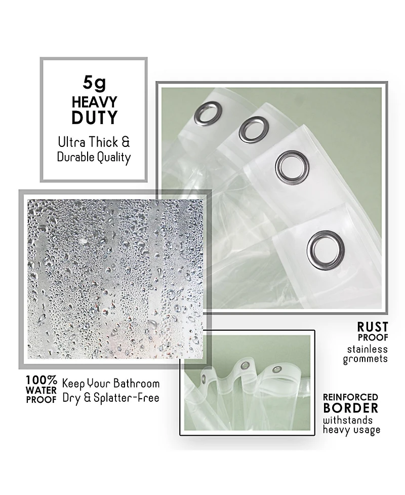 Clara Clark Heavy Duty 5G Thick, Soap & Scum Resistant Shower Curtain Liner