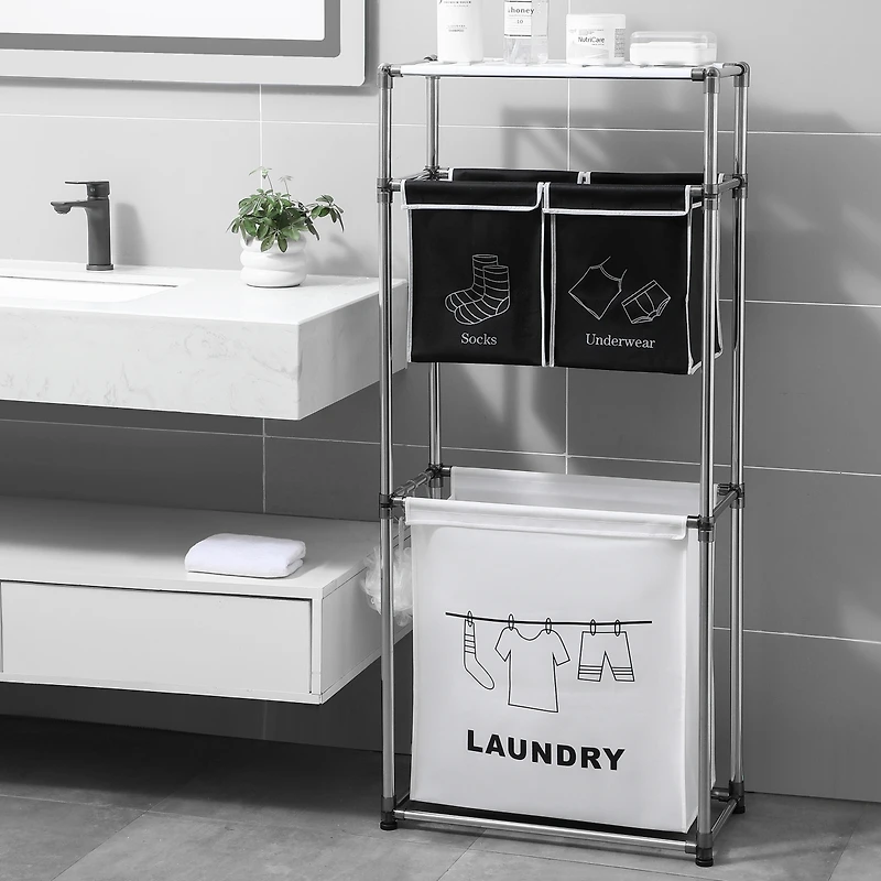 3 Tier Laundry Sorter with 4 Removable Bags