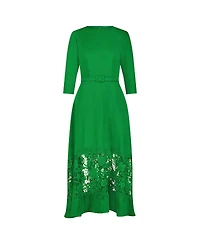 Mac Duggal Women's Crepe Boat Neck Applique Cut Out Detail Midi Dress