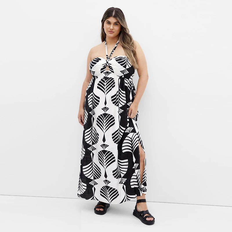 City Chic Plus Peta Border Print Maxi Dress