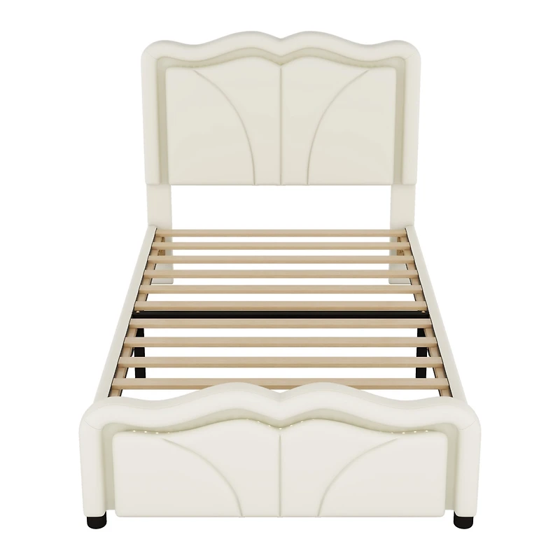 Streamdale Twin Platform Bed with Led Lights and Adjustable Headboard