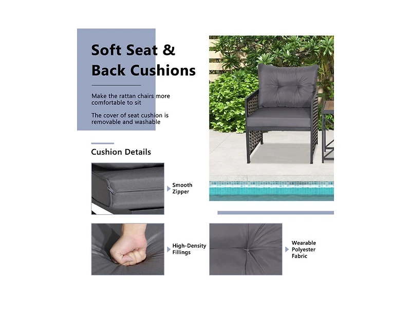 Slickblue 3 Piece Patio Rattan Furniture Set with Acacia Wood Tabletop