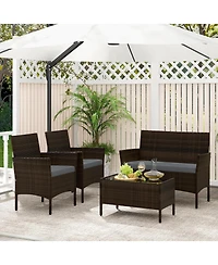 Slickblue 4 Piece Patio Rattan Conversation Set with Cozy Seat Cushions