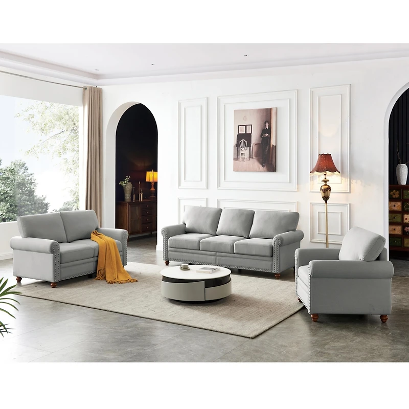 Streamdale Linen Fabric Upholstered With Storage Sofa 1+2+3 Sectional