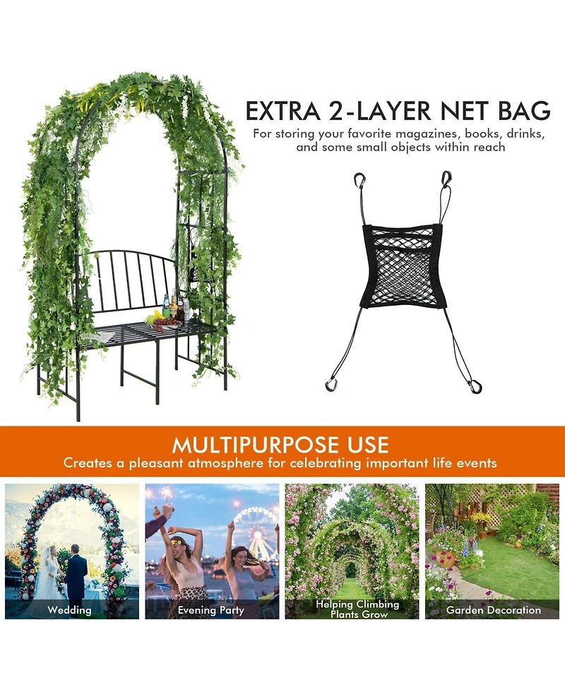 Slickblue Steel Garden Arch with 2-Seat Bench