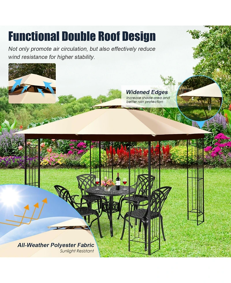 Slickblue 10 x 10 Feet L-Shaped Patio Canopy Gazebo Outdoor 2-Tier Steel Tent-Beige