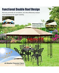Slickblue 10 x 10 Feet L-Shaped Patio Canopy Gazebo Outdoor 2-Tier Steel Tent-Beige