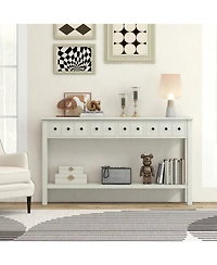 Long Sofa Table with 4 Storage Drawers and Open Lower Shelf for Living Room