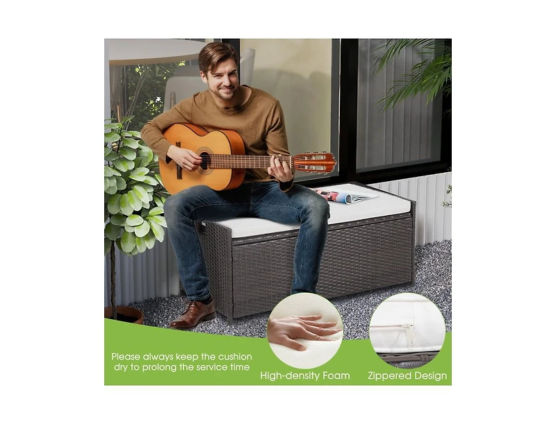 Slickblue 34 Gallon Patio Storage Bench with Seat Cushion and Zippered Liner