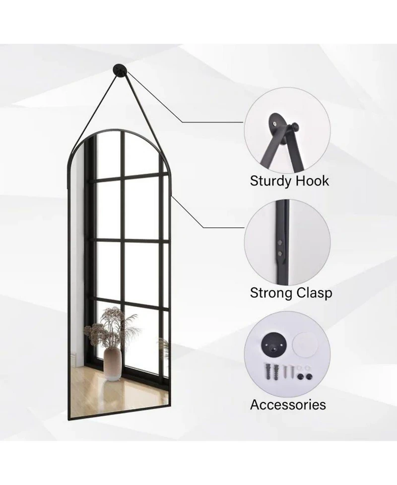 Homlux Arched Wall Mounted Mirror 16"x48" in Black