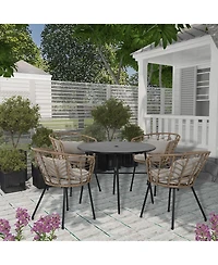 Mondawe 5 Piece Metal Outdoor Seating Set Wicker Rattan Dining Set with Gray Cushion for Backyard