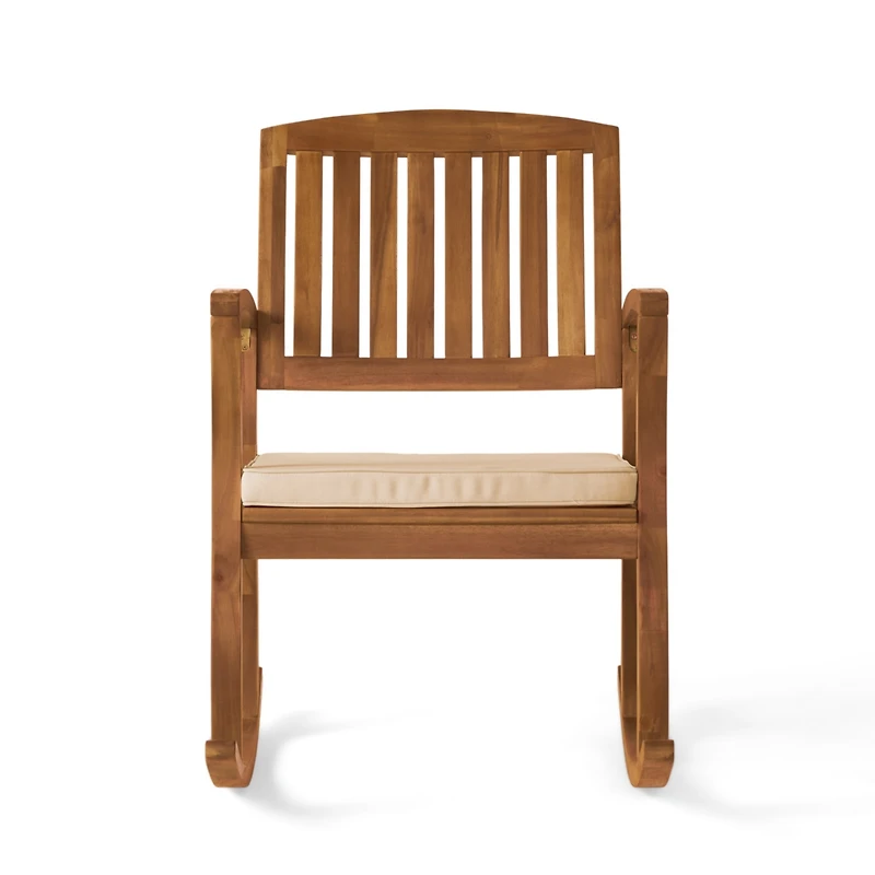 Simplie Fun Acacia Wood Rocking Chair with Weather-Resistant Cushions and Slat Panel Design
