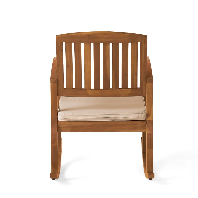 Simplie Fun Acacia Wood Rocking Chair with Weather-Resistant Cushions and Slat Panel Design