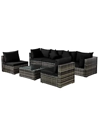 7PCS Patio Rattan Furniture Set Sectional Sofa Garden