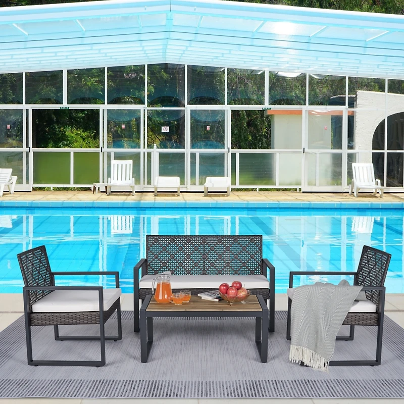 Streamdale Furniture Patio Furniture Set Acacia Wood Table Brown Beige Cushion