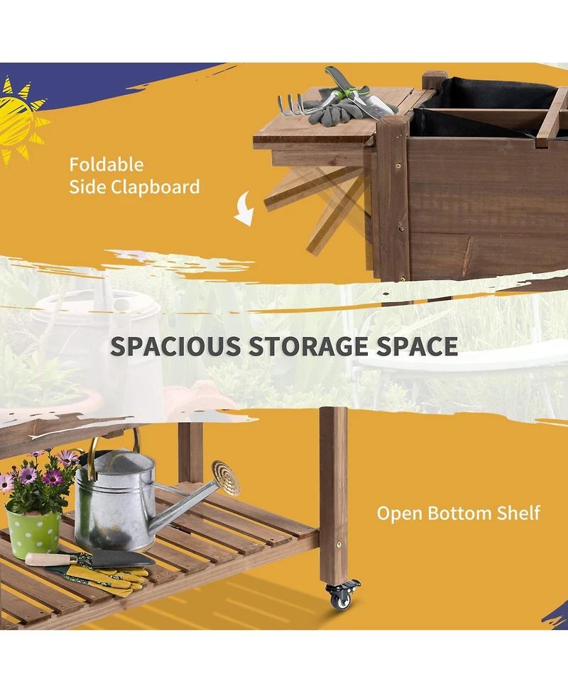 Spacious Wheeled Elevated Planter with Storage and Drainage