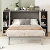 Streamdale Full Murphy Bed with Shelves, Drawers and Usb Ports, Gray