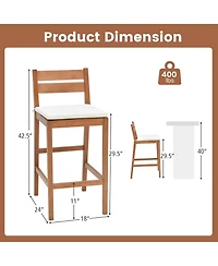 Slickblue Set of 2 Outdoor Wood Barstools with Soft Seat Cushion-Off White