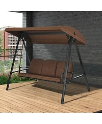 Slickblue Outdoor 3-Seat Porch Swing with Adjust Canopy and Cushions-Coffee