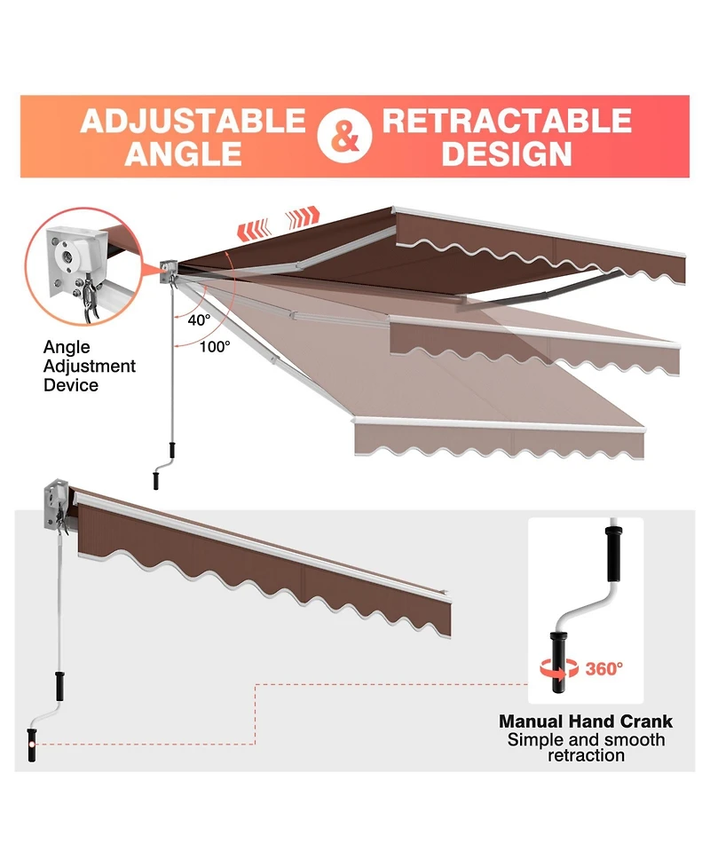 Slickblue 8 x 6.6 Feet Patio Retractable Awning with Manual Crank Handle