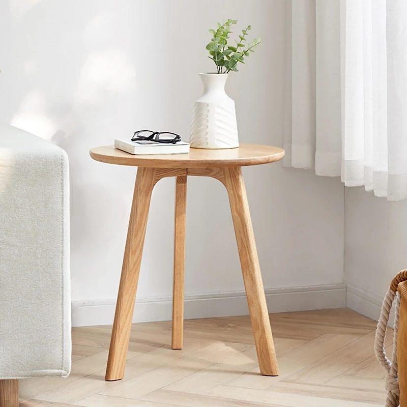 Streamdale Furniture Small Oak Wood Round End Table for Living Room & Bedroom