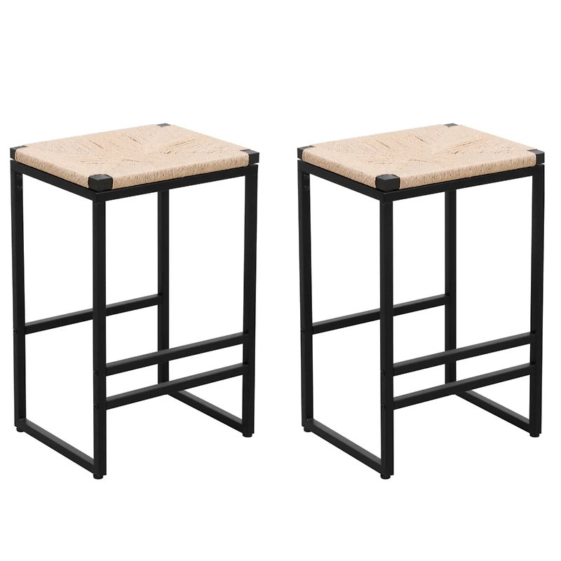 Streamdale Furniture 2 Backless Bar Stools in Paper Rope Woven Chairs