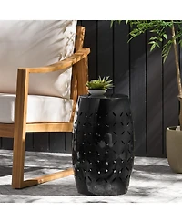 Streamdale Black Barrel-Shaped Lace-Cut Side Table for Patio or Garden