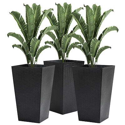 Charming Rattan-Style Planter Trio with Self-Drainage