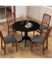 Round Wooden Dining Table with Curved Trestle Legs for Kitchen or Room