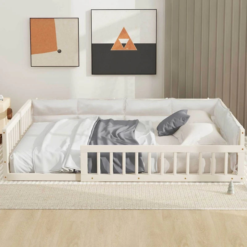 Streamdale Gray Upholstered Wood Platform Bed with Rails